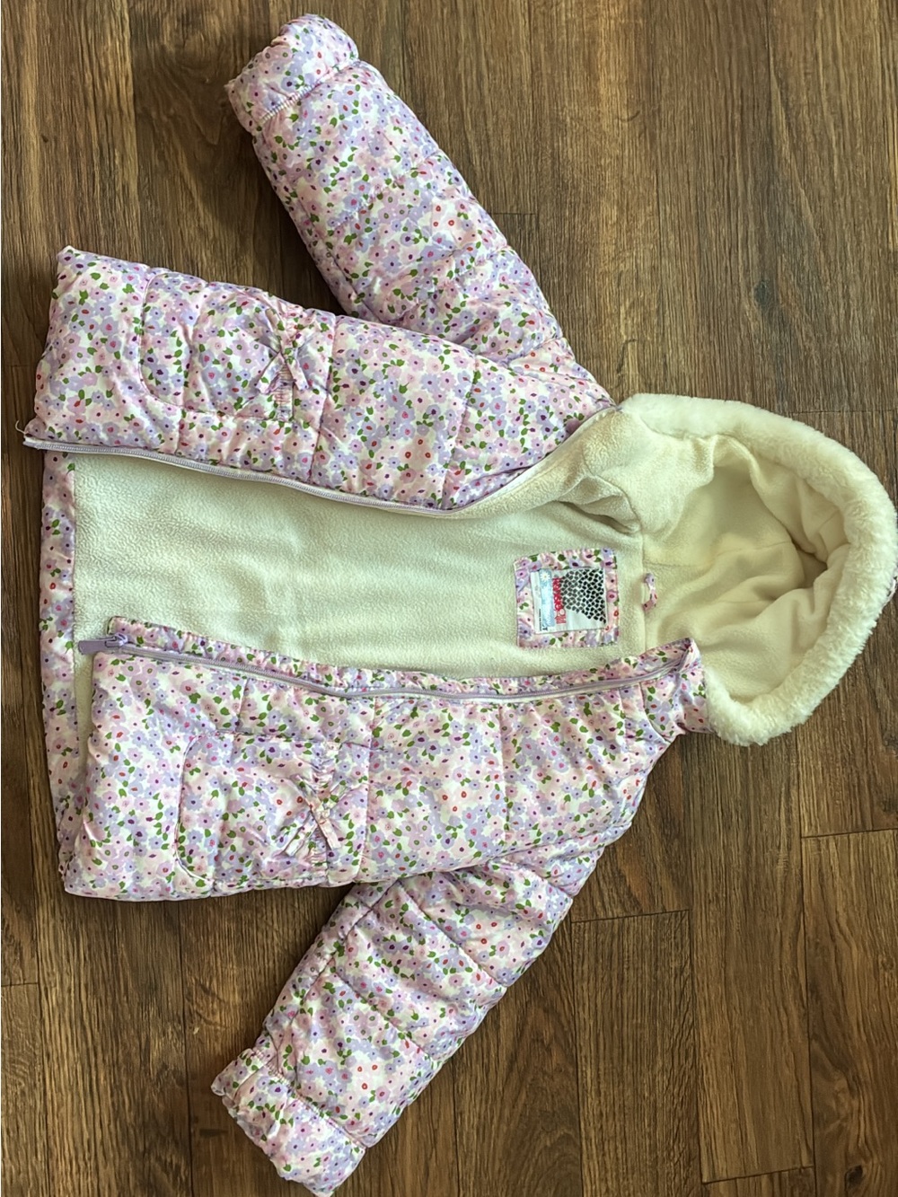 Pink Floral Hooded Puffer Jacket